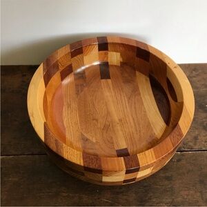 Vintage MCM Multi Tone Wooden Large Fruit Bowl